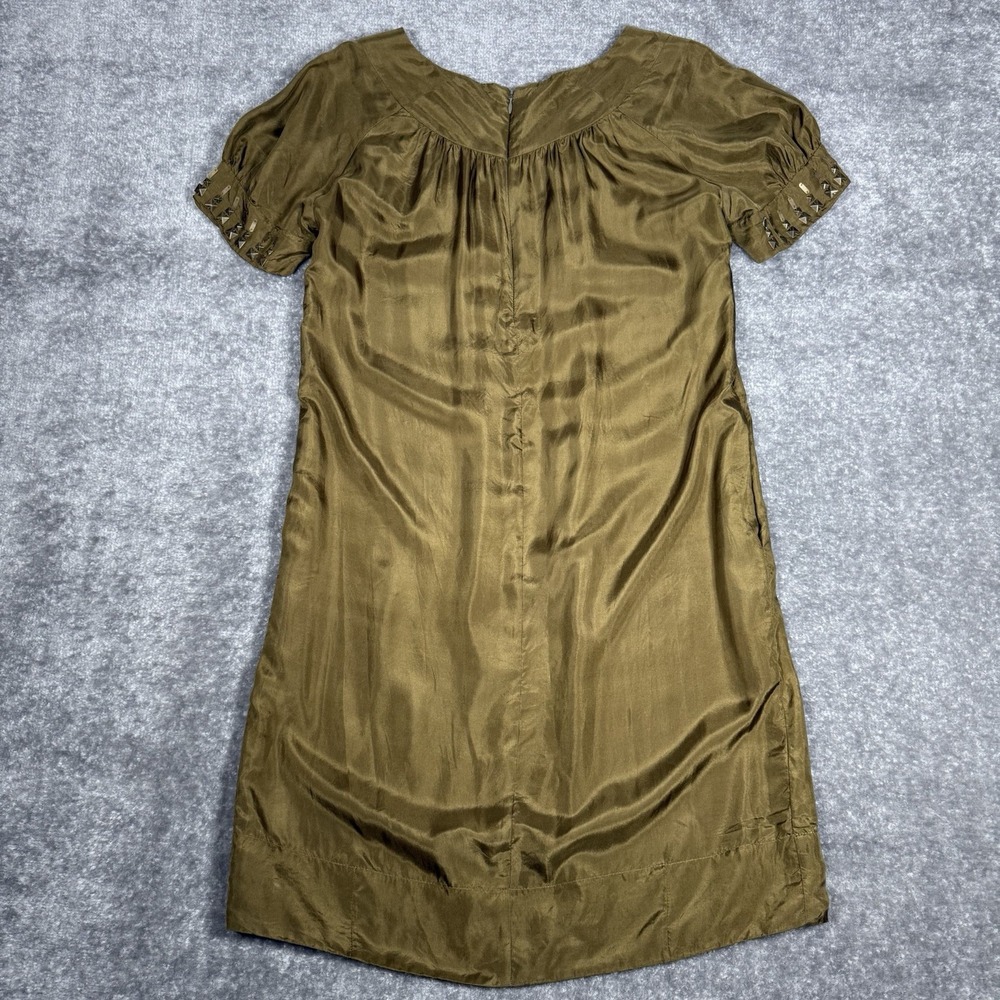 Victor Alfaro Dress Women's 8 Olive Green Puff Short Sleeve Shift - Picture 2 of 8